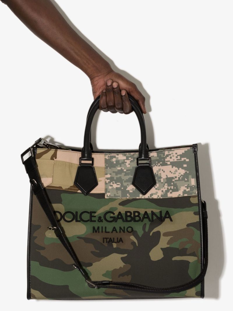 Green Logo Embroidered Camouflage Tote Bag