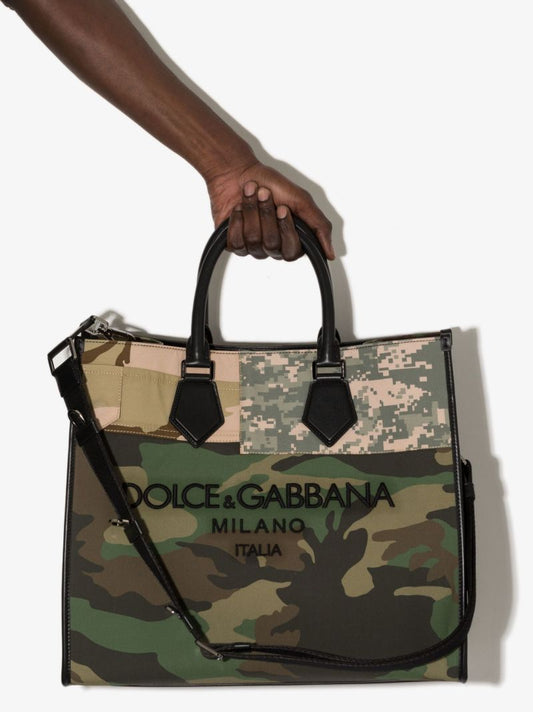 Green Logo Embroidered Camouflage Tote Bag