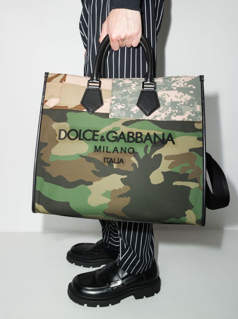 Green Logo Embroidered Camouflage Tote Bag