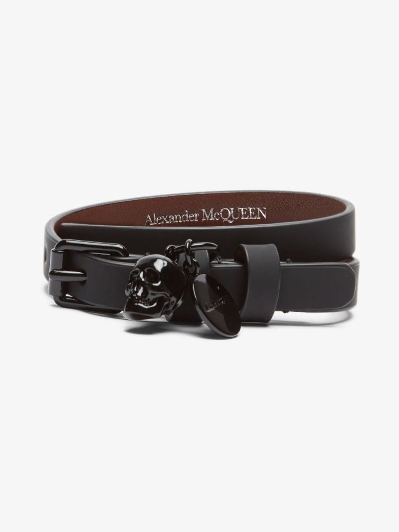 Black Skull Charm Leather Bracelet