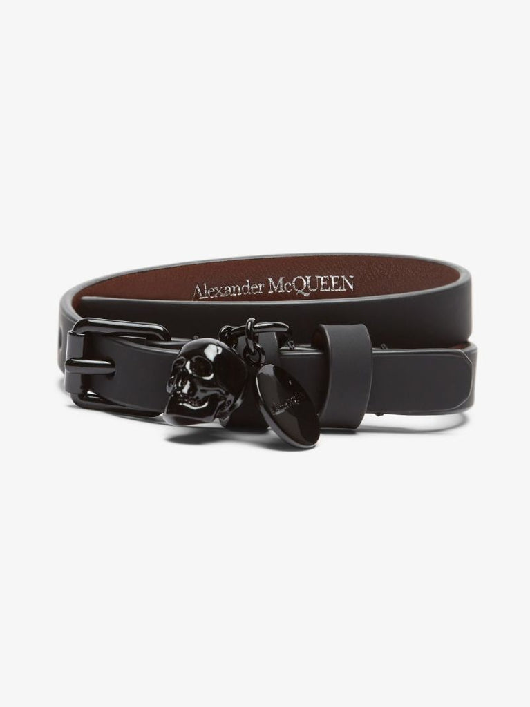Black Skull Charm Leather Bracelet