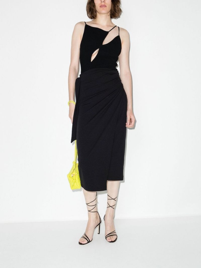 Black Origami Draped Wrap Skirt