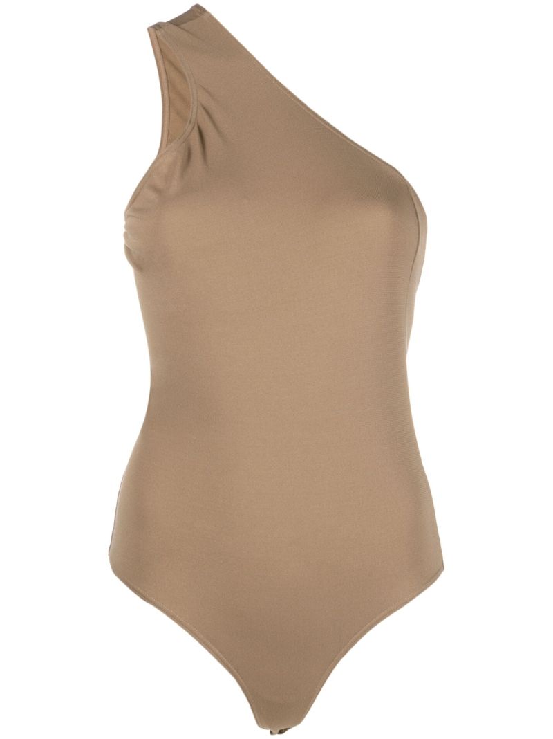 Neutral One Shoulder Asymmetrical Bodysuit