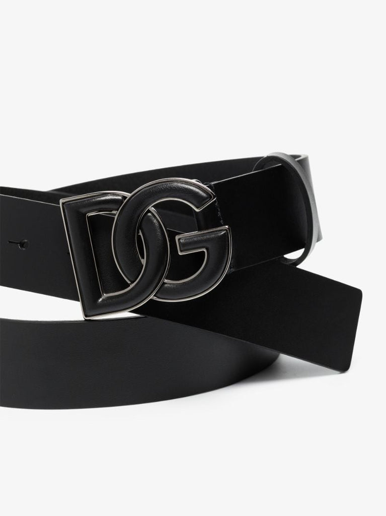 Black Logo Leather Belt