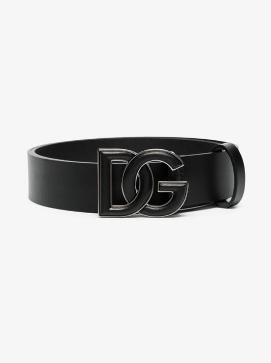 Black Logo Leather Belt
