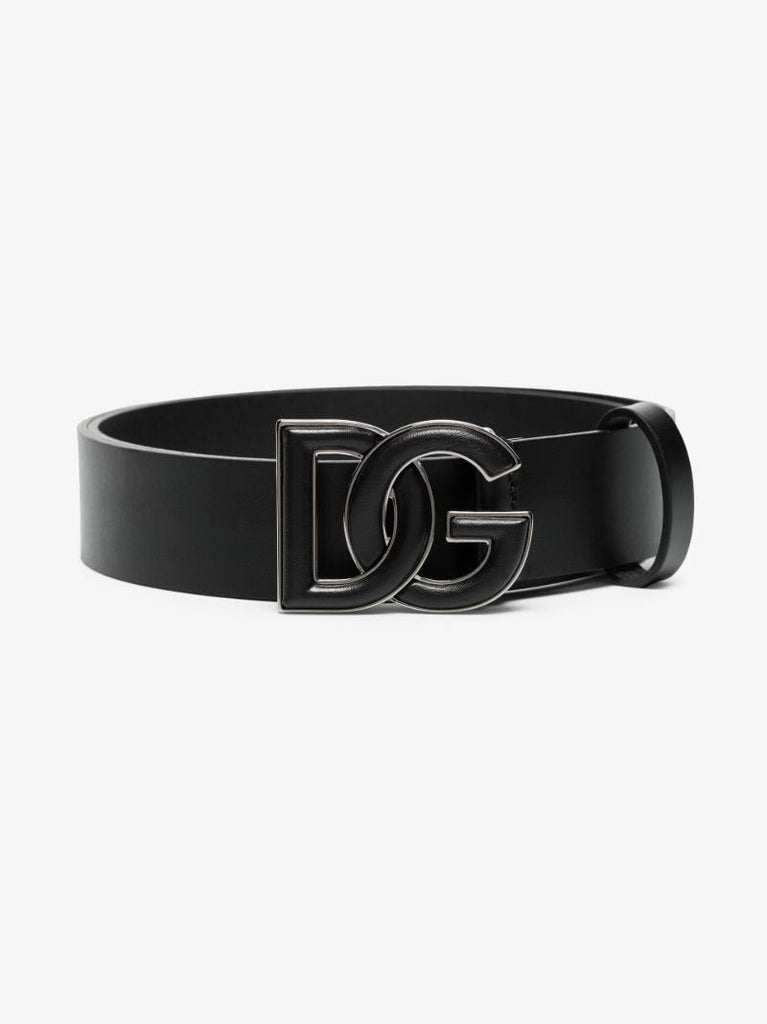 Black Logo Leather Belt