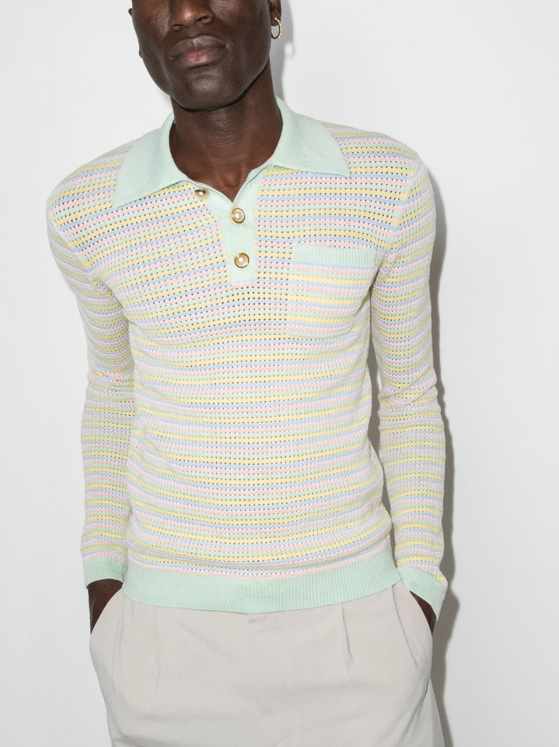 Grandpa Stripe Knit Polo Shirt