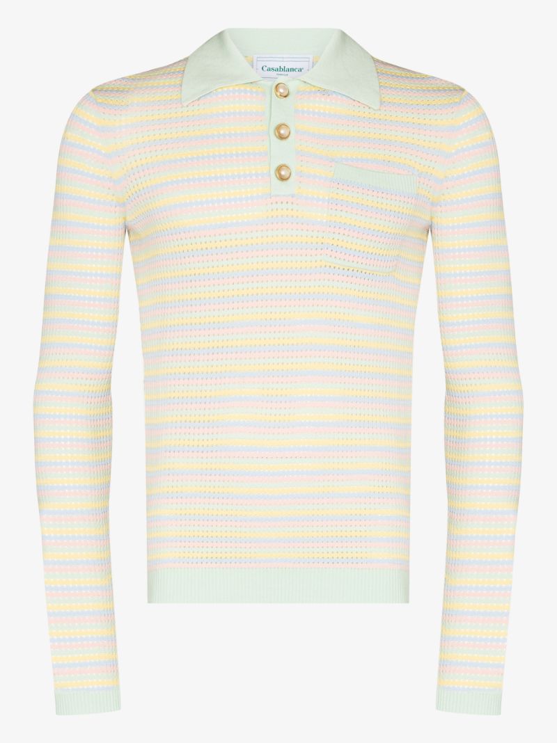 Grandpa Stripe Knit Polo Shirt