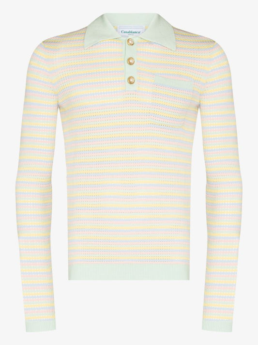 Grandpa Stripe Knit Polo Shirt