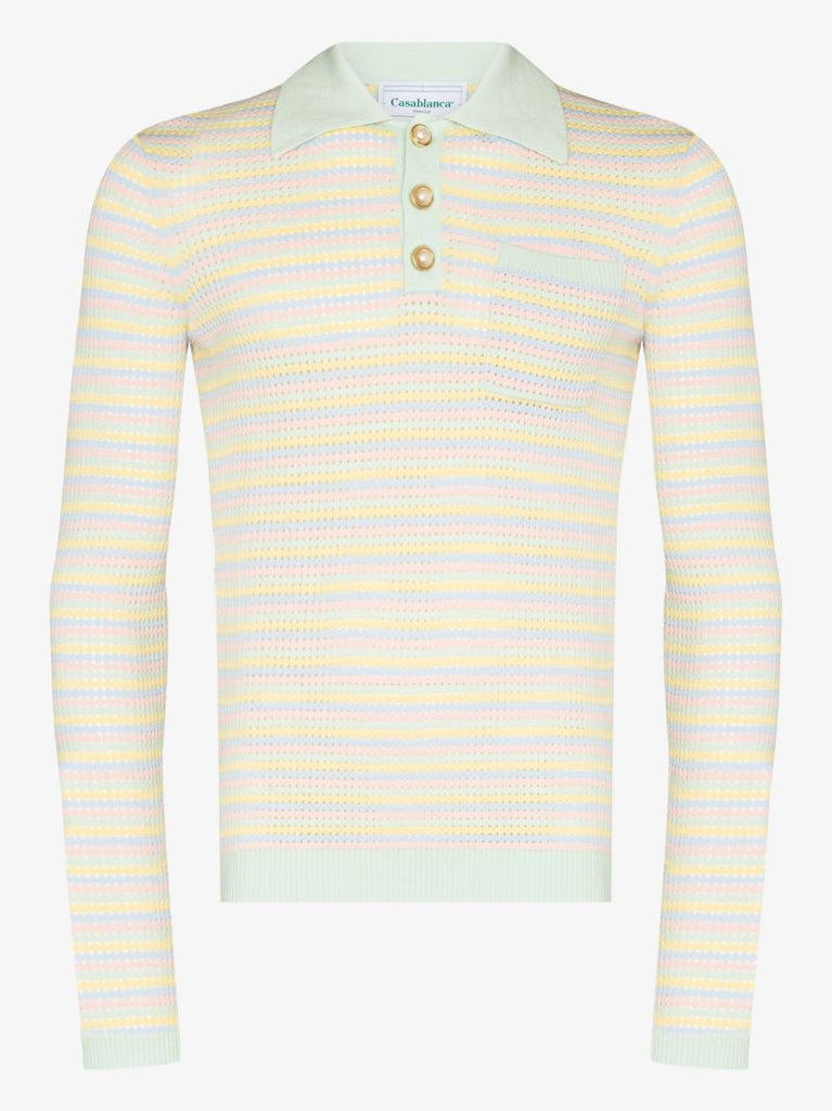 Grandpa Stripe Knit Polo Shirt