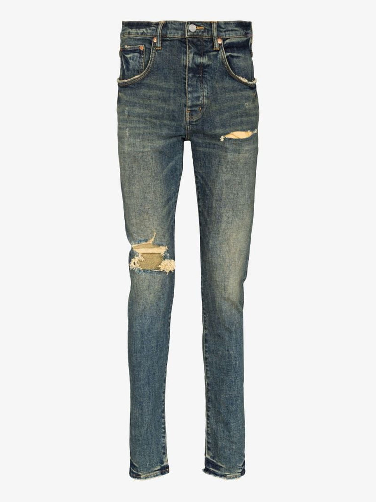 Blue Dirty Indigo Distressed Straight Leg Jeans