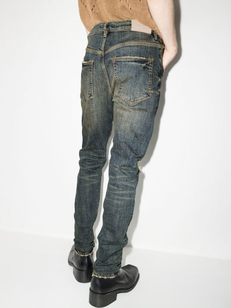 Blue Dirty Indigo Distressed Straight Leg Jeans
