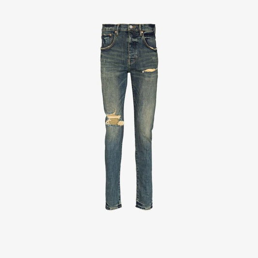 Blue Dirty Indigo Distressed Straight Leg Jeans