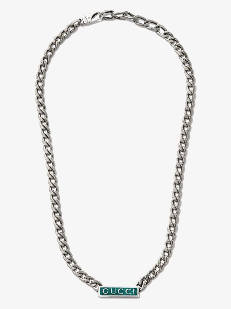 Sterling Silver Logo Plaque Chain Necklace