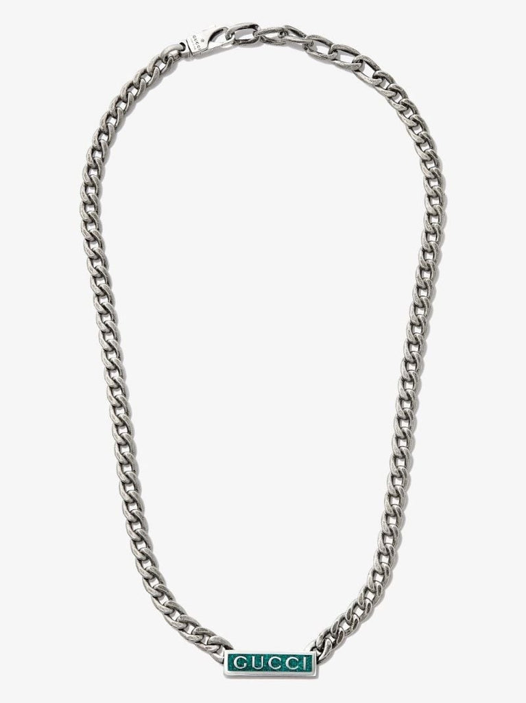 Sterling Silver Logo Plaque Chain Necklace