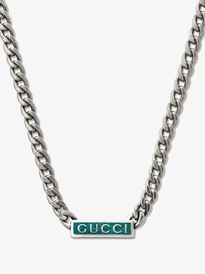 Sterling Silver Logo Plaque Chain Necklace
