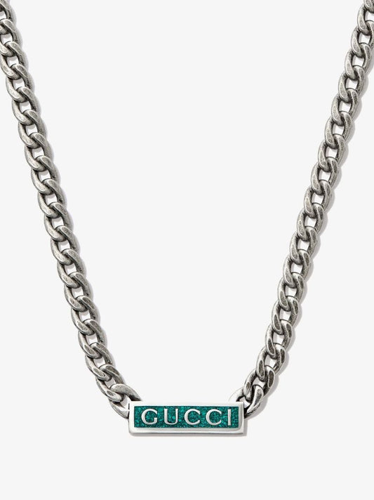 Sterling Silver Logo Plaque Chain Necklace