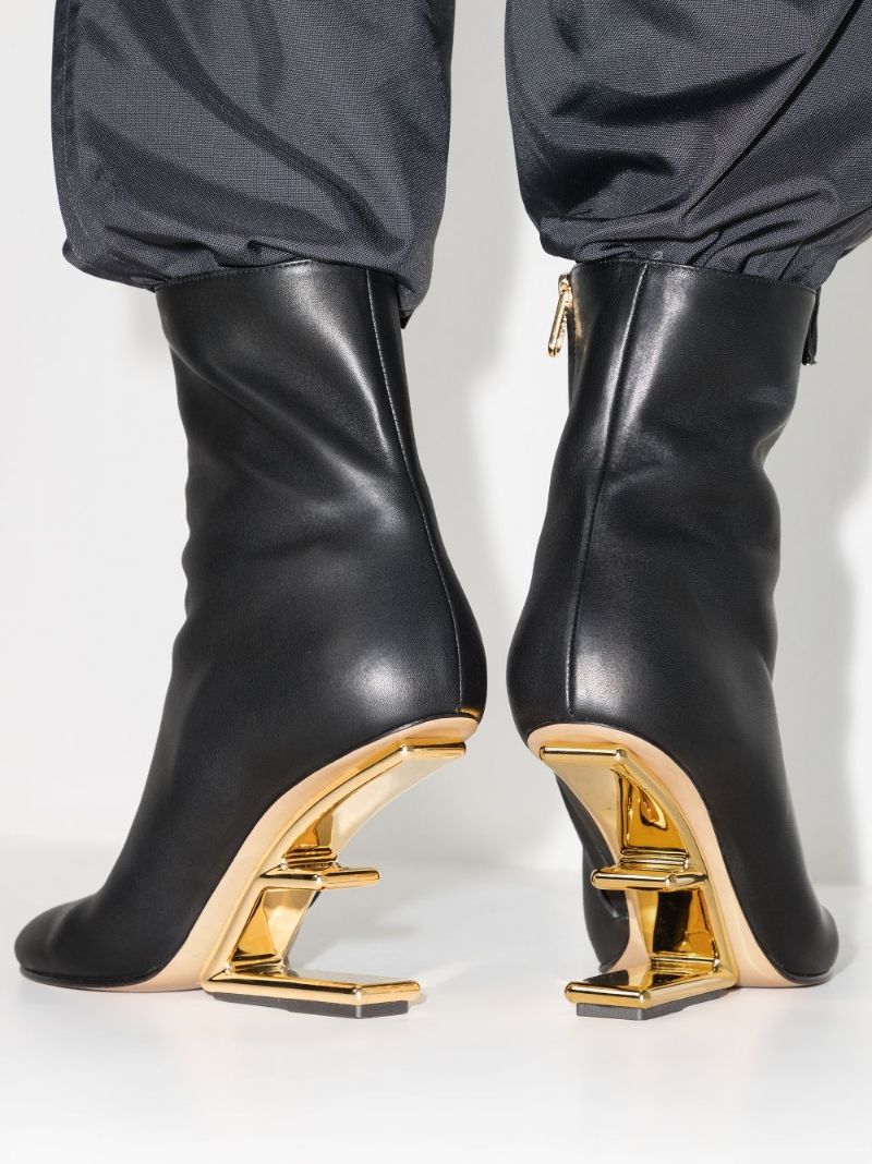 Black Fendi First 105 Leather Ankle Boots