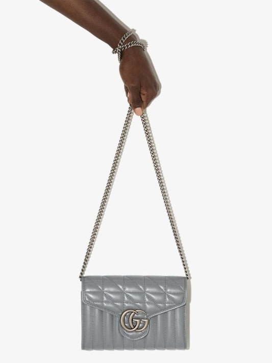 Grey Gg Marmont Leather Chain Wallet