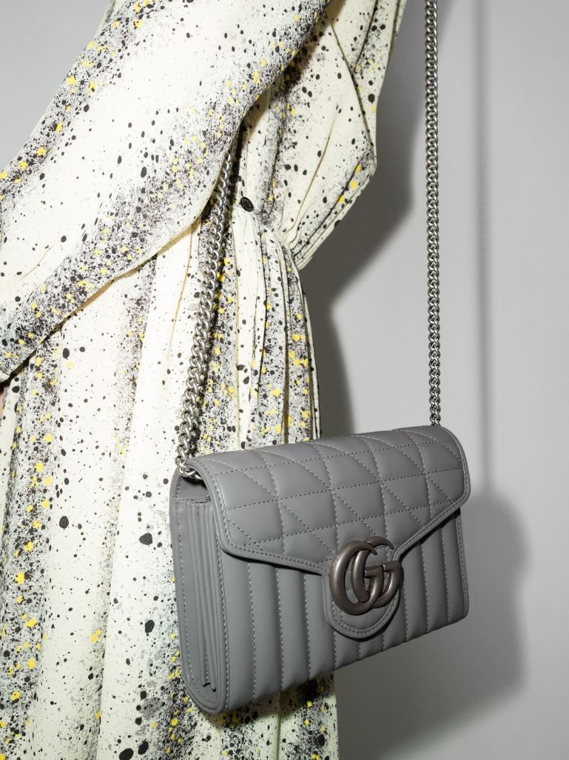 Grey Gg Marmont Leather Chain Wallet