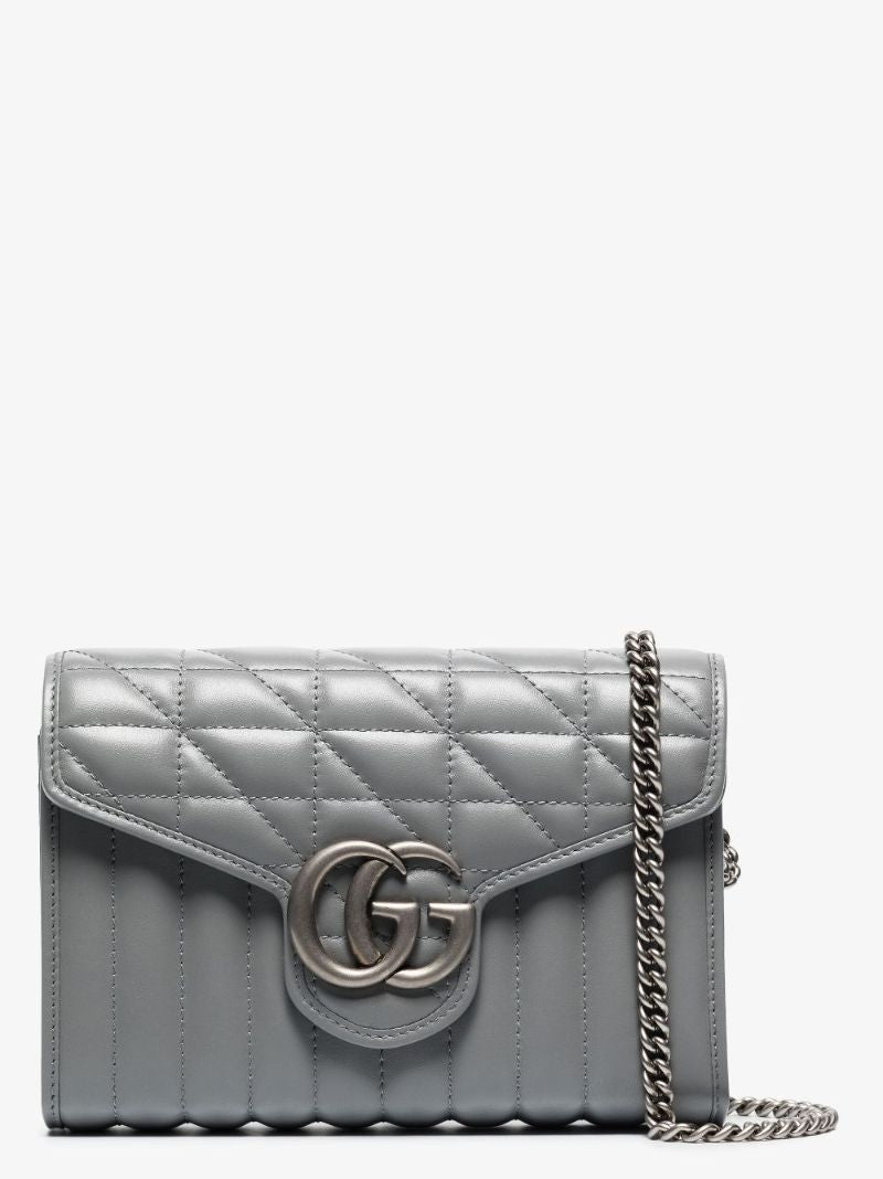 Grey Gg Marmont Leather Chain Wallet