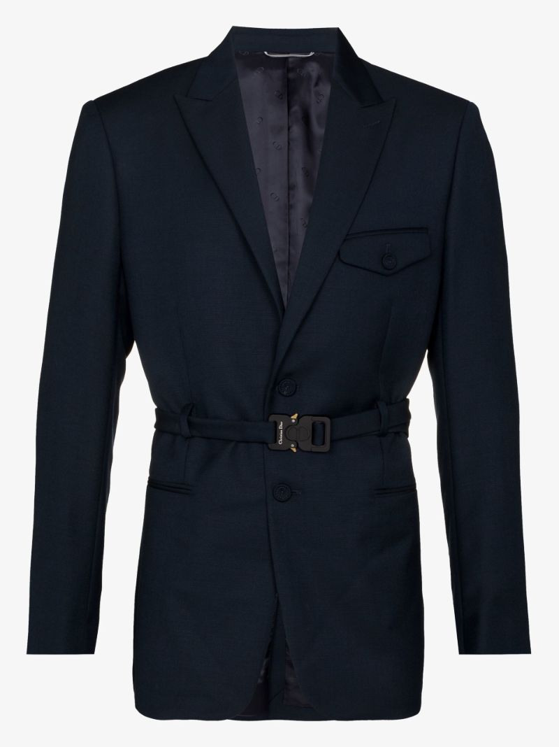 Navy Single-breasted Buckled Blazer