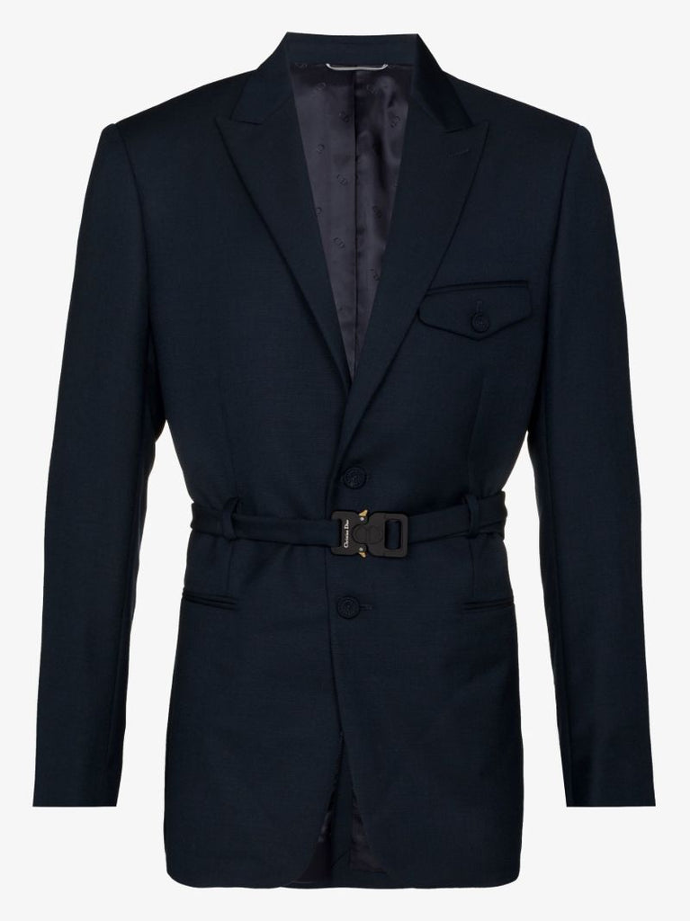 Navy Single-breasted Buckled Blazer