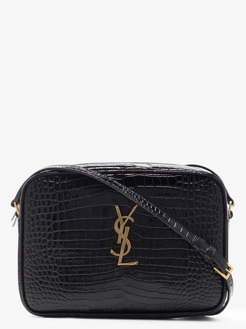 Black Lou Mock Croc Leather Camera Bag