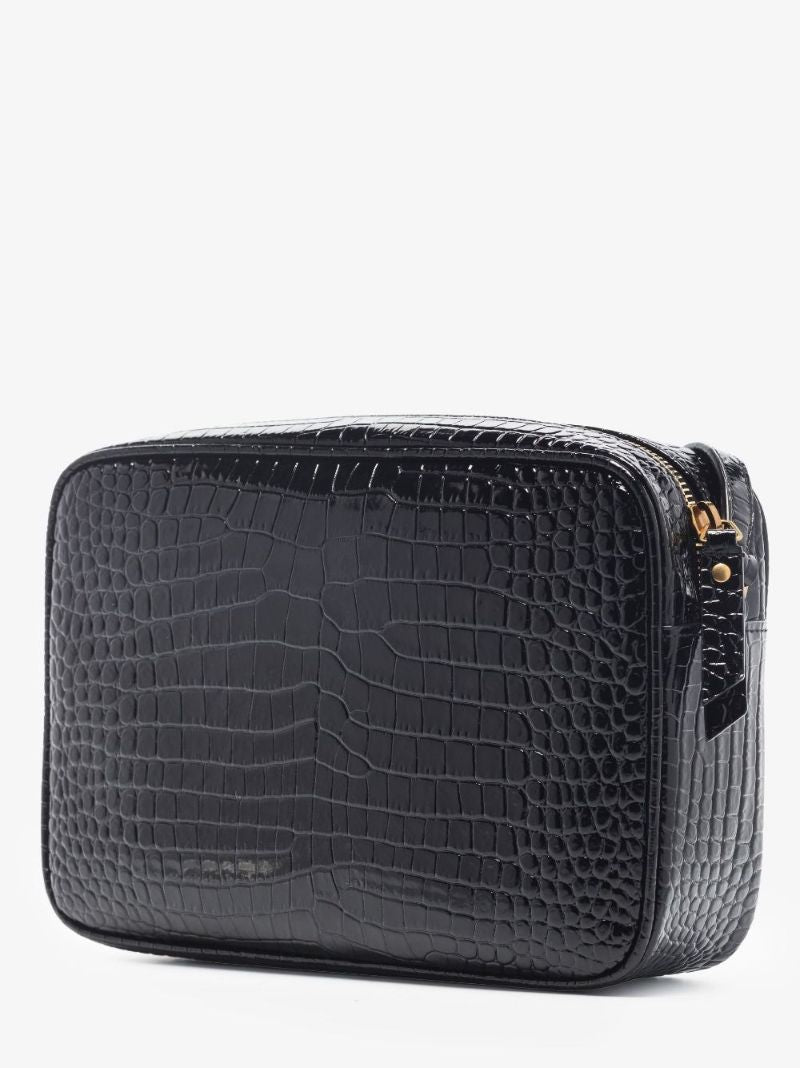 Black Lou Mock Croc Leather Camera Bag