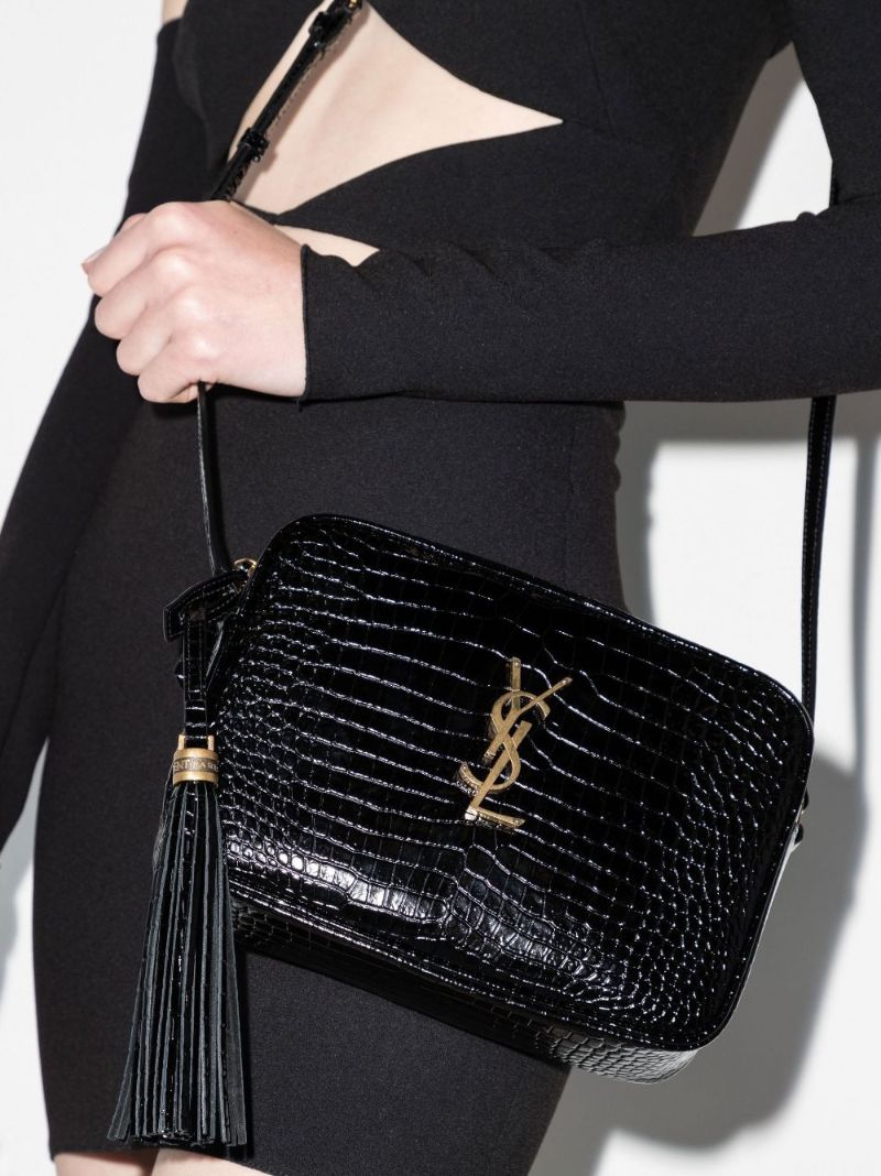 Black Lou Mock Croc Leather Camera Bag