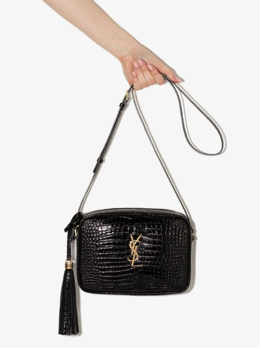 Black Lou Mock Croc Leather Camera Bag