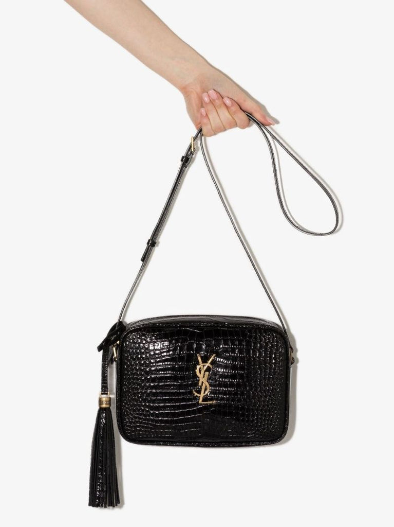 Black Lou Mock Croc Leather Camera Bag