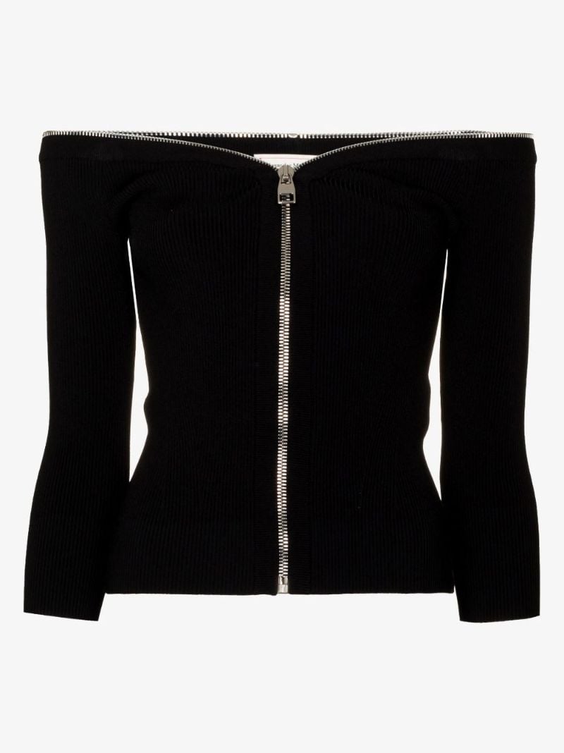 Off-the-shoulder Zip-up Top