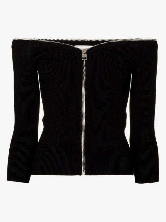 Off-the-shoulder Zip-up Top