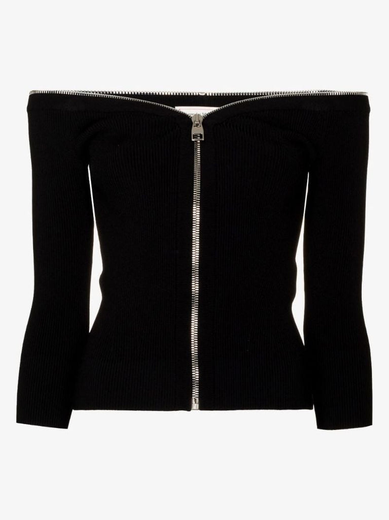 Off-the-shoulder Zip-up Top