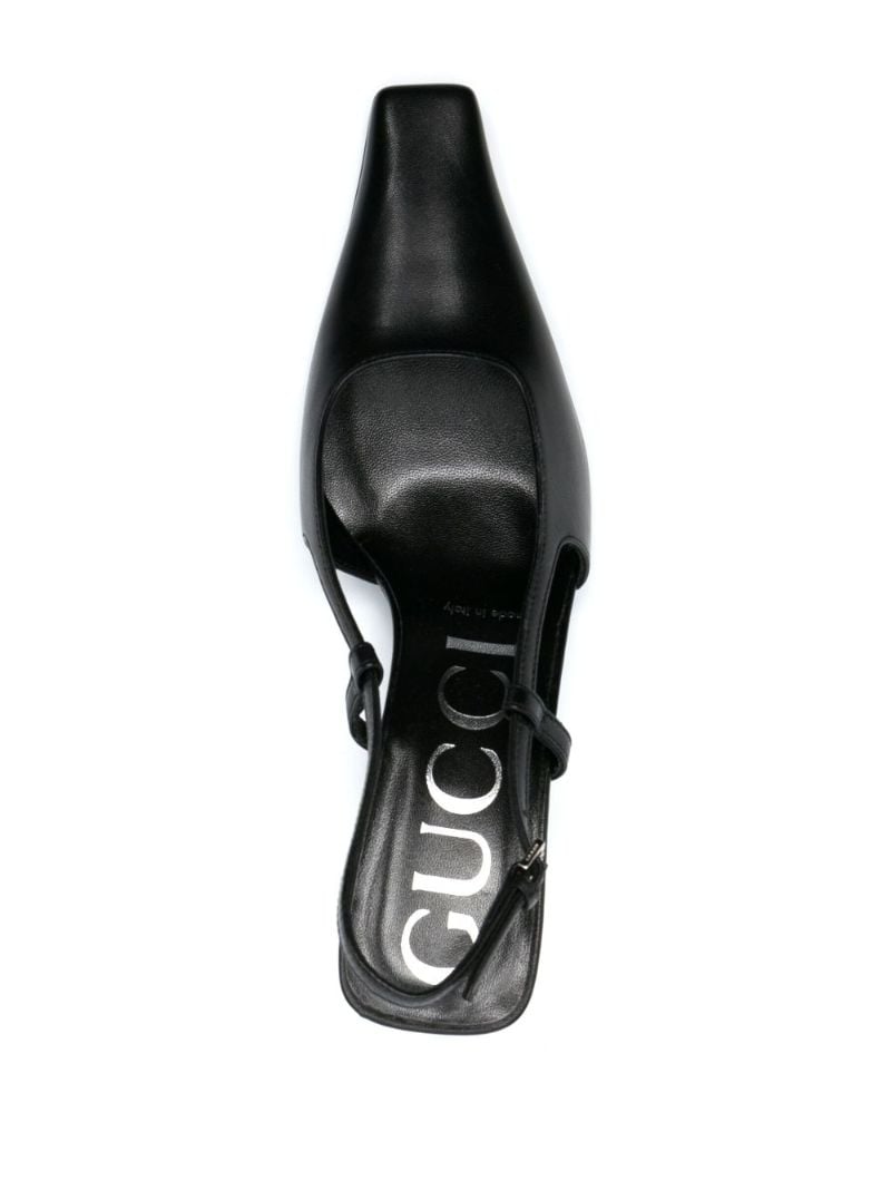 Black Pointed Toe Court Heel Leather Slingback Pumps