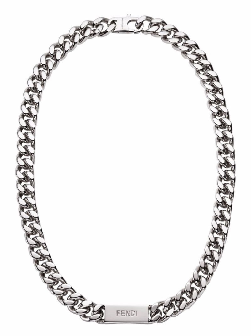 Silver-tone Logo Plaque Chain Necklace