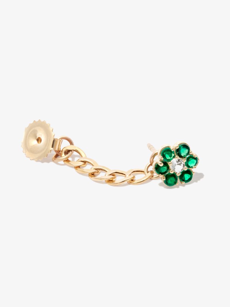 14k Yellow Gold Flower Power Agate Chain Stud Earring
