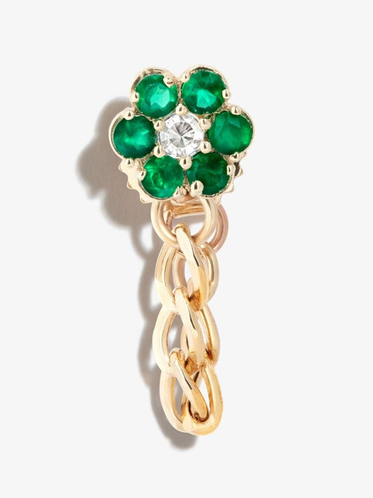 14k Yellow Gold Flower Power Agate Chain Stud Earring