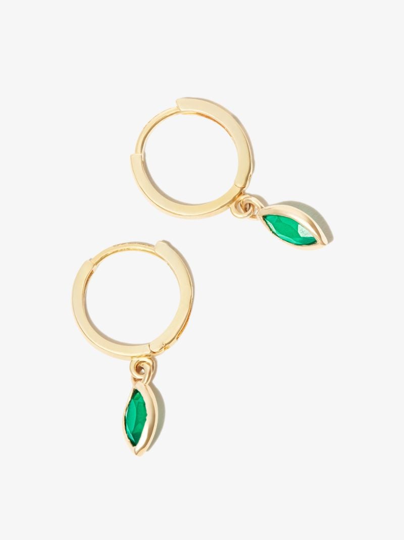 14k Yellow Gold Agate Drop Hoop Earrings