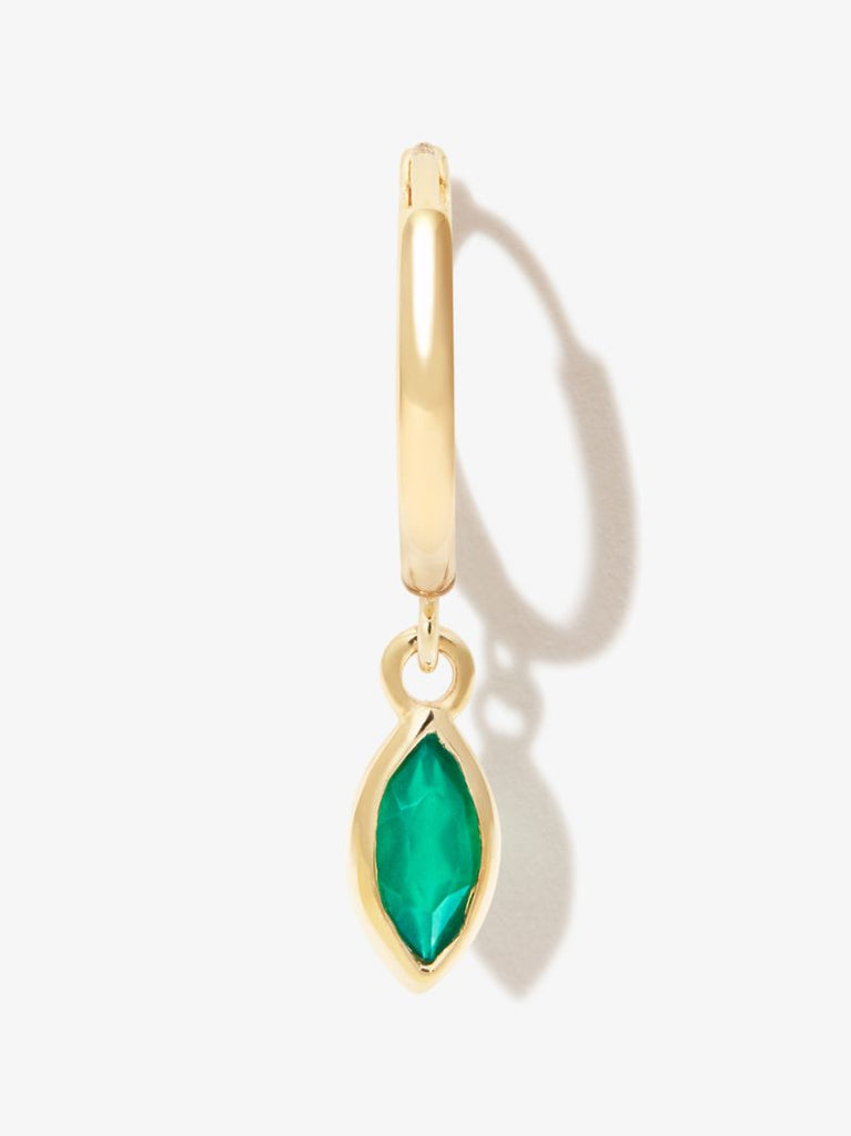 14k Yellow Gold Agate Drop Hoop Earrings