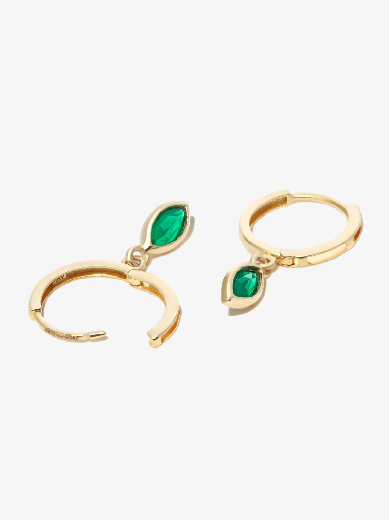 14k Yellow Gold Agate Drop Hoop Earrings