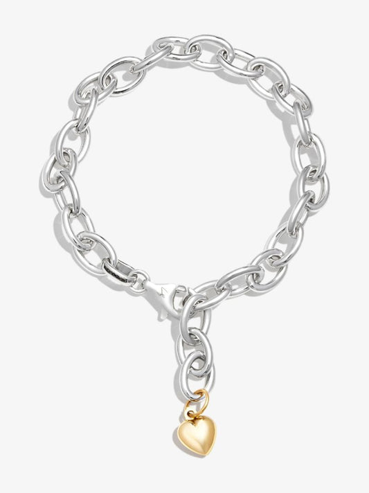 Sterling Silver Puff Heart Chain Bracelet