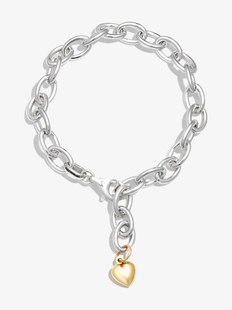 Sterling Silver Puff Heart Chain Bracelet