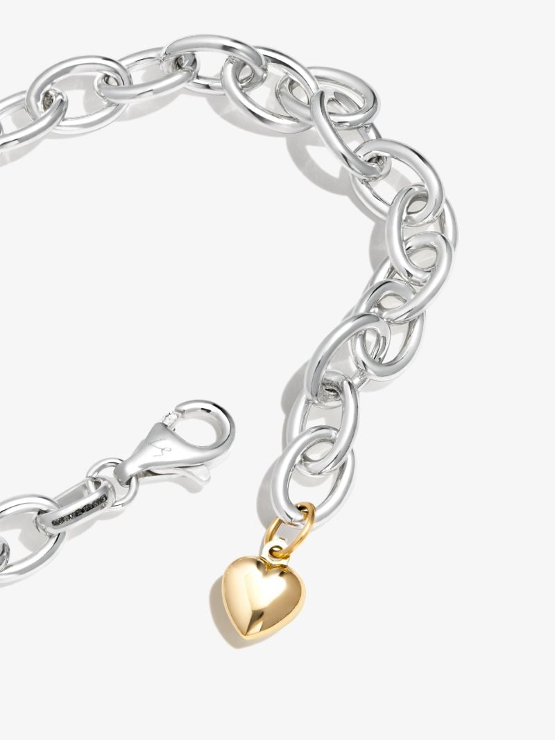 Sterling Silver Puff Heart Chain Bracelet