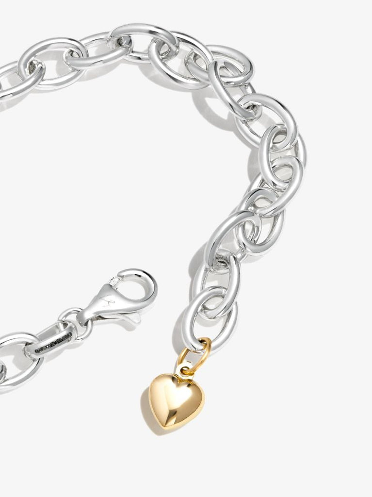 Sterling Silver Puff Heart Chain Bracelet