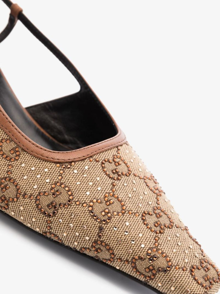 Brown Gg 35 Crystal Embellished Slingback Pumps