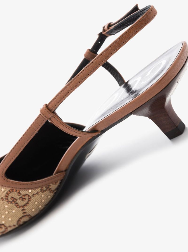 Brown Gg 35 Crystal Embellished Slingback Pumps