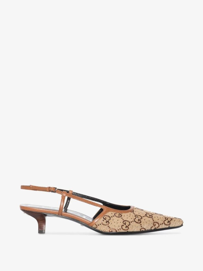 Brown Gg 35 Crystal Embellished Slingback Pumps