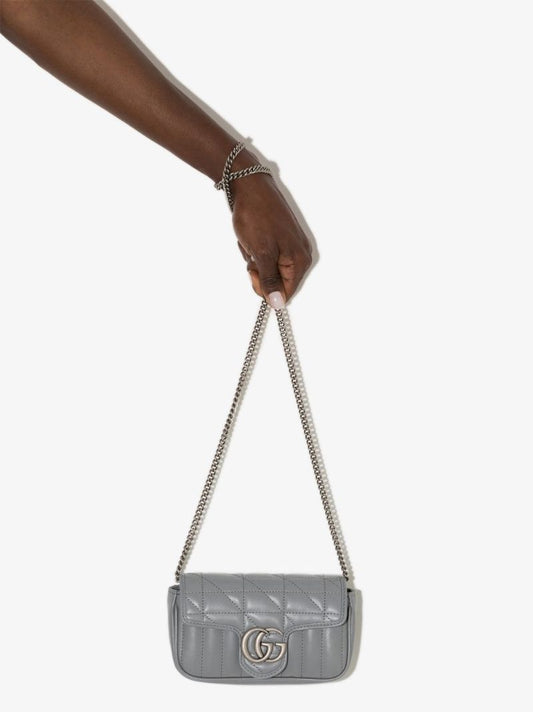 Grey Gg Marmont Mini Leather Shoulder Bag